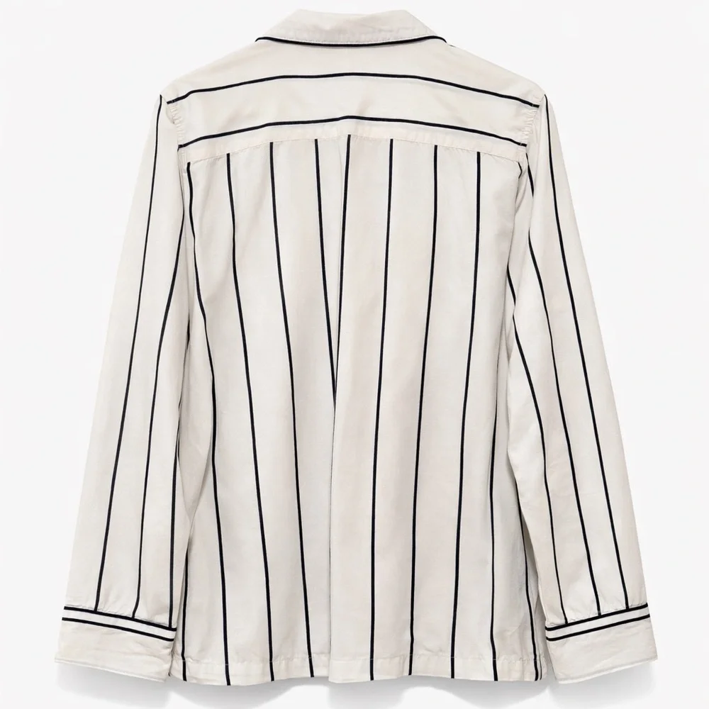 GAP Poplin Pajama Top M White Black Stripe Cotton Button Front Sleep Shirt - Picture 2 of 3